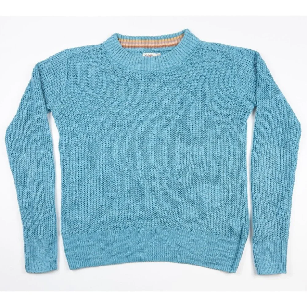 Faherty Miramar Linen Sweater Women's Small Aqua Blue Crew Neck Long Sleeve - Picture 2 of 13